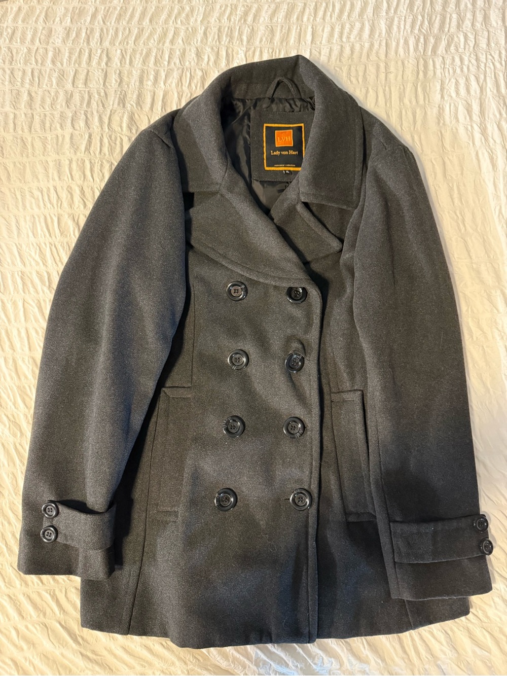 Lady Van Hart Women’s Double-Breasted Black Peacoat